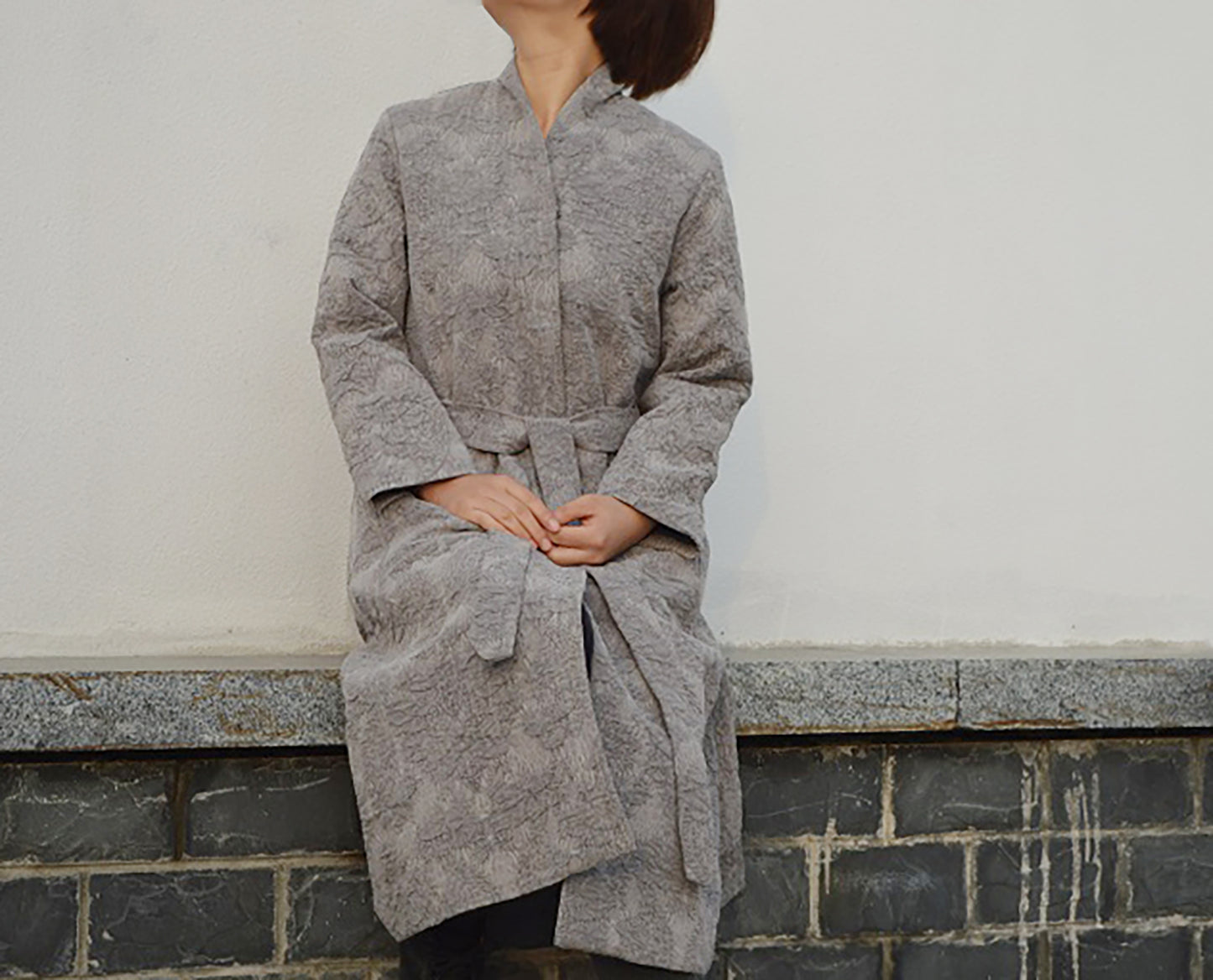 Gray Heavy Weight Linen Cotton Blend Trench Coat co0212 507