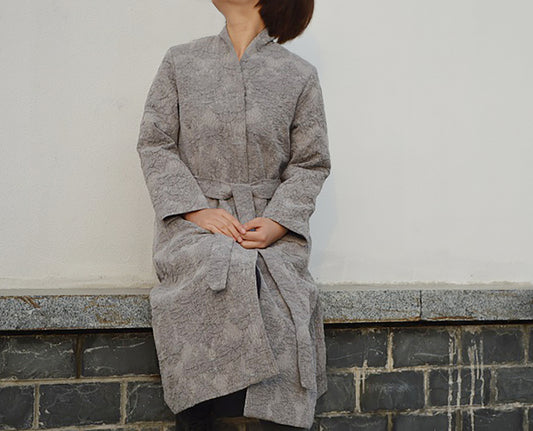 Gray Heavy Weight Linen Cotton Blend Trench Coat co0212 507