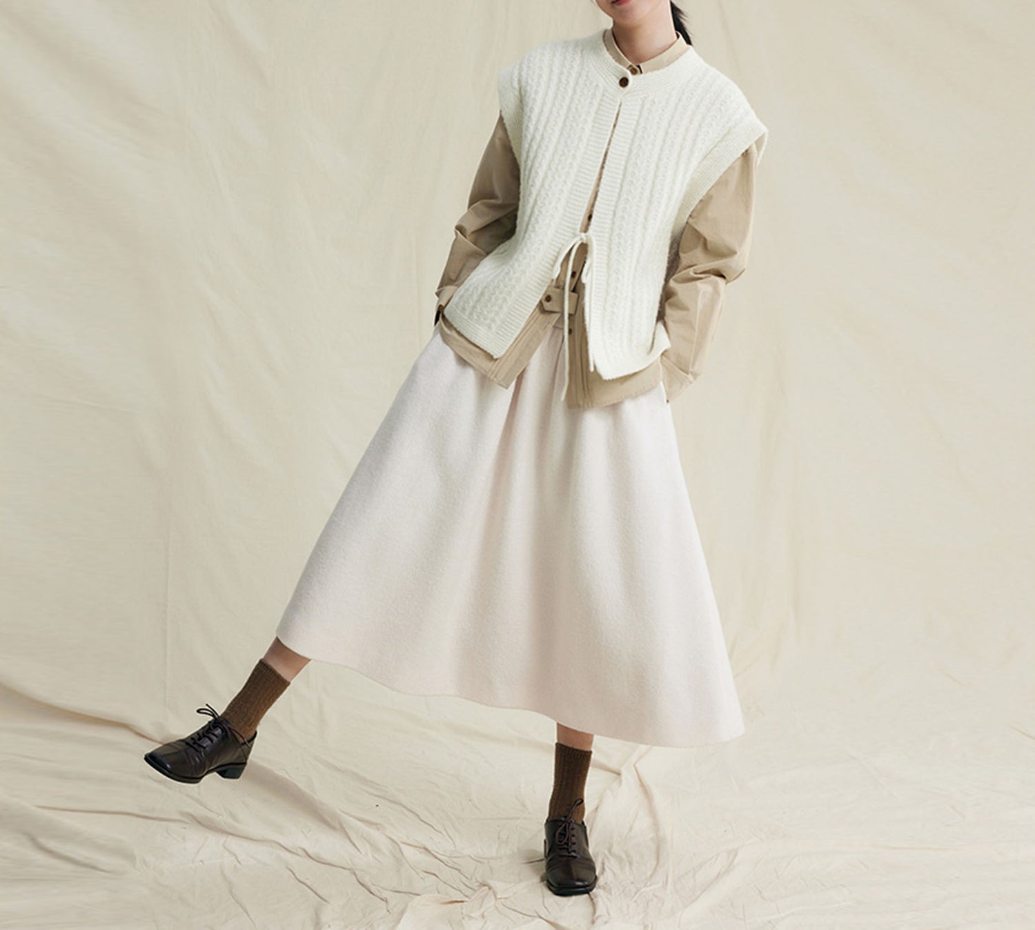 edoa Merino Wool Pleated Fully lined A-line Skirt 