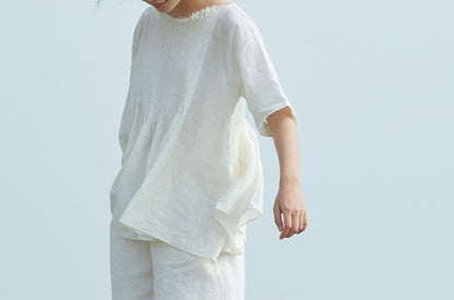 edoa Pintucked Linen Blouse