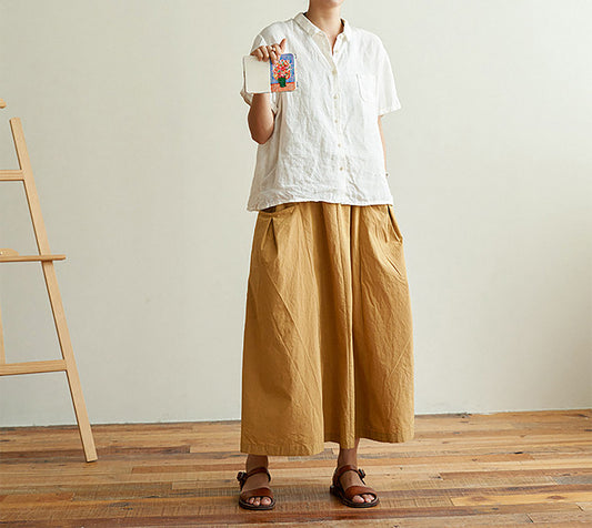 edoa Washed Linen Short Sleeve Artist Shirt 