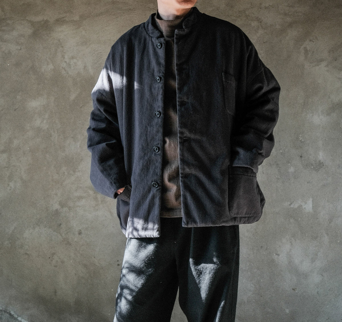 edoa Dark Gray Cotton Twill Padding Jacket