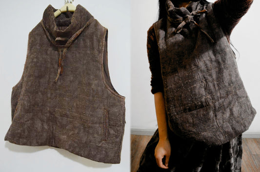 Mud Tussah Silk Jacquard Goose Down Vest to0335 X001