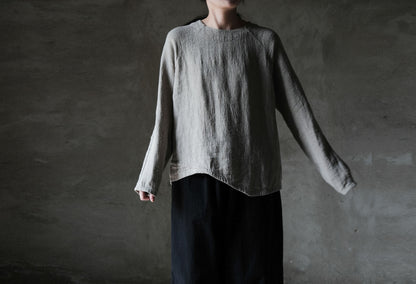 edoa Flaxl Linen Asymmetric Long Sleeve Top