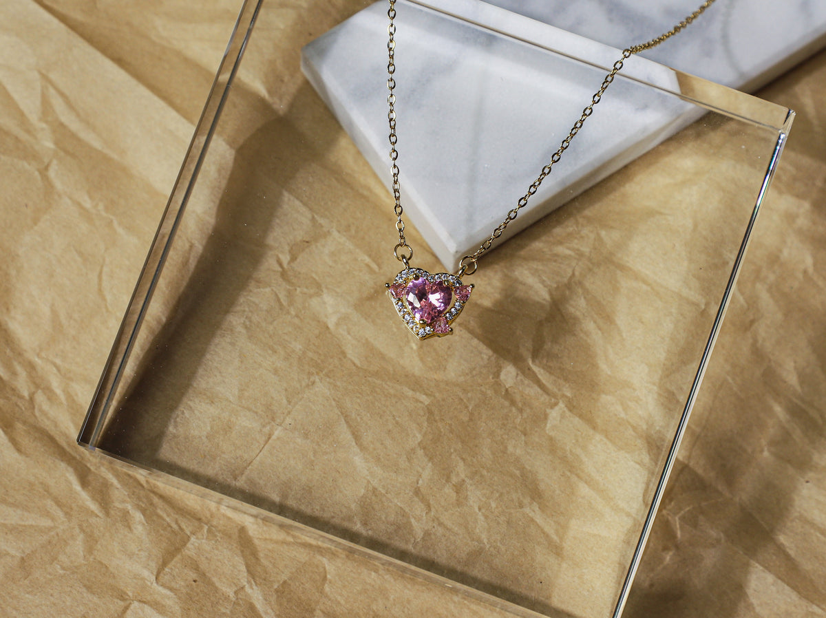 edoa Pink Sweetheart Pendant Crystal Necklace