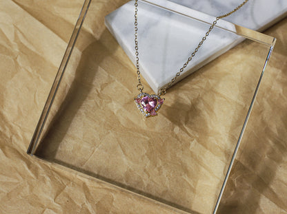 edoa Pink Sweetheart Pendant Crystal Necklace