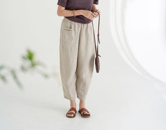 edoa Twin Patch Pockets Tapered Linen Pants