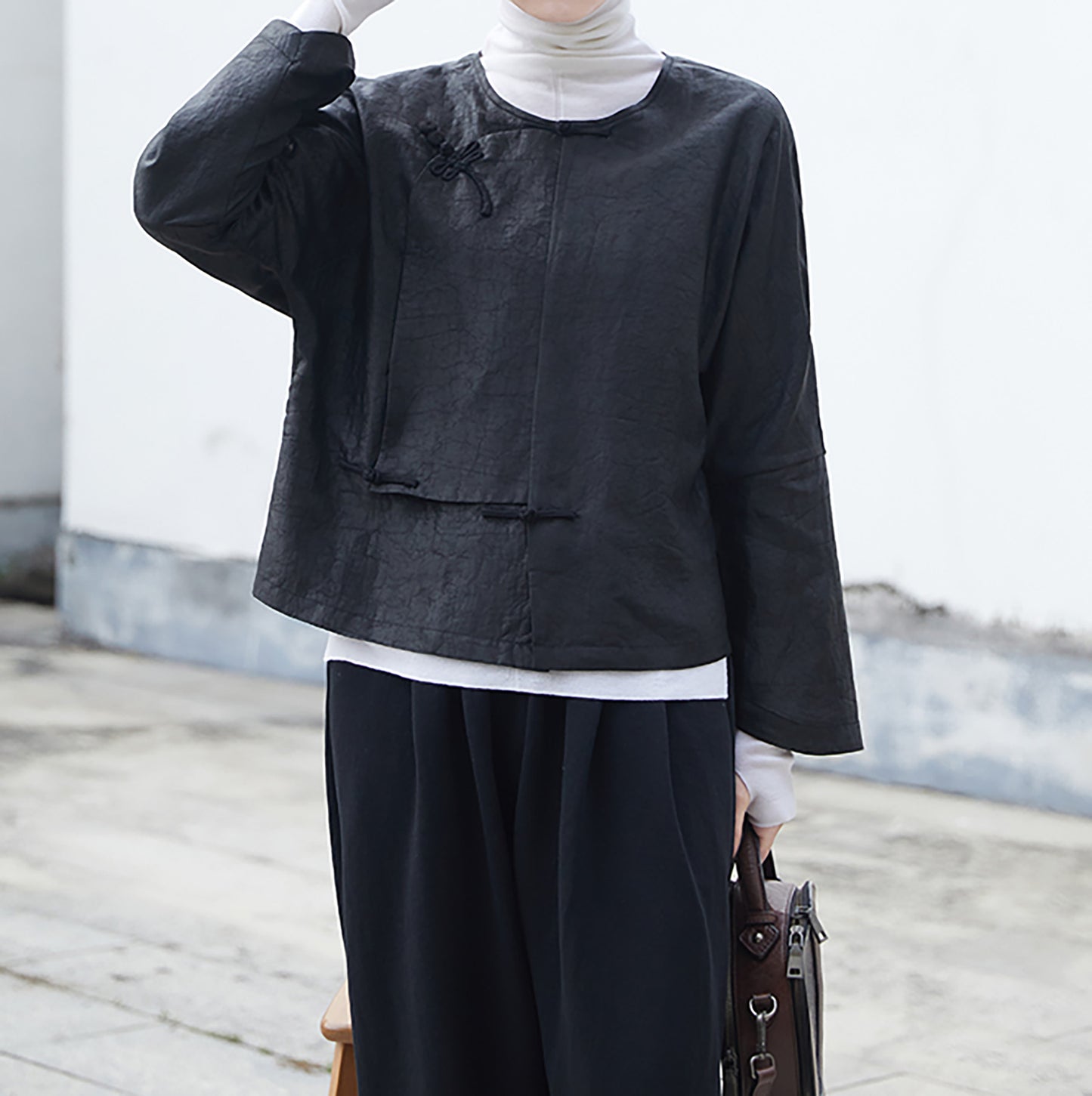 edoa Cracked Mud Silk Asymmetric Placket Chinese Jacket 