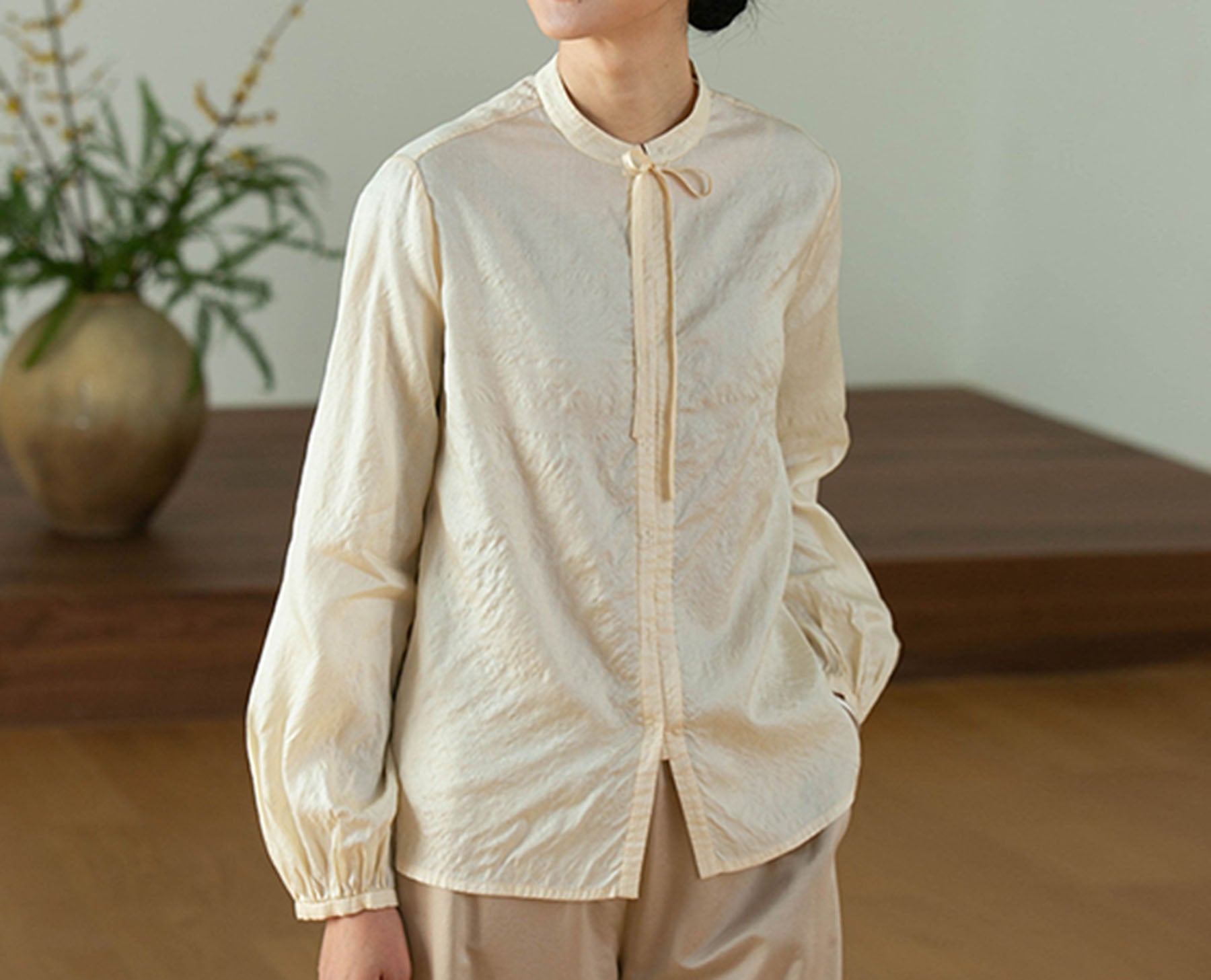 edoa Dupioni Tussah Silk Tie Blouse