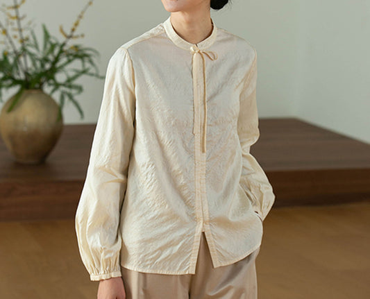 edoa Dupioni Tussah Silk Tie Blouse