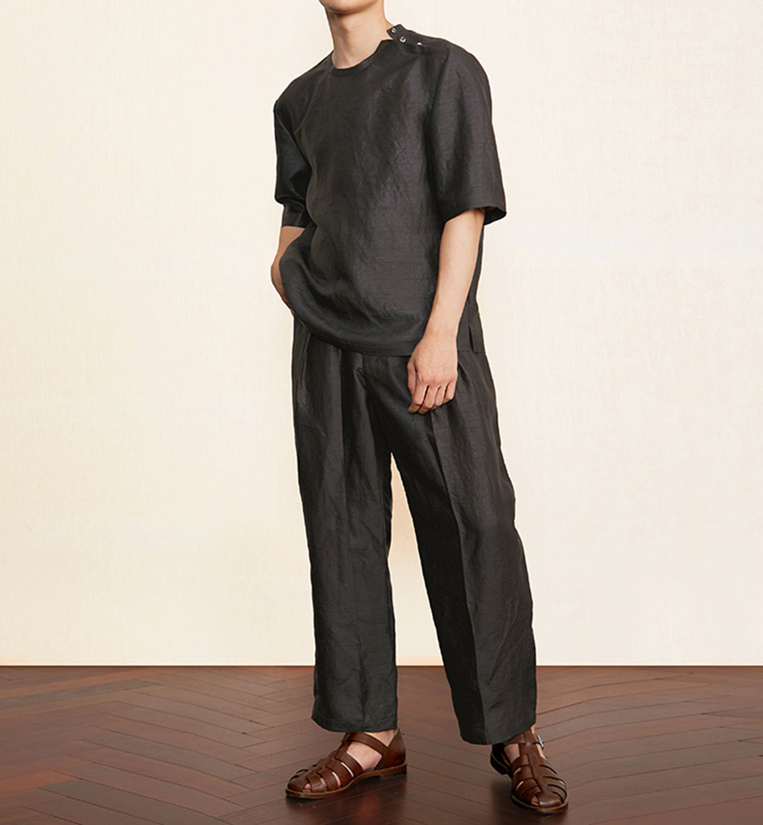 edoa Chinese Mud Silk Pleated Pants