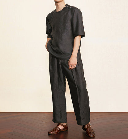 edoa Chinese Mud Silk Pleated Pants