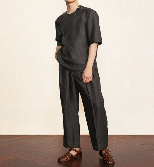 edoa Chinese Mud Silk Pleated Pants