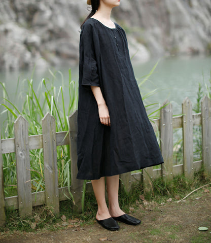 edoa 3/4 sleeves A-line Linen Tunic