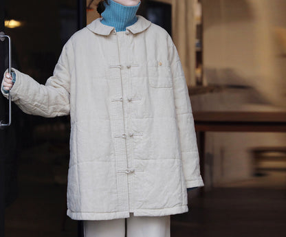 edoa Peter Pan Collar Linen Quilted Modified Chinese Coat 