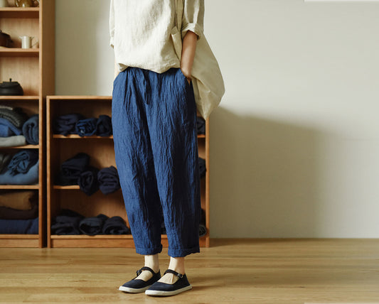 edoa Tapered Boyfriend Yarn Dyed Linen Pants
