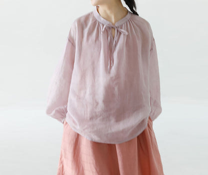 edoa High Counted Ramie Long Sleeves Blouse