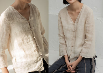 edoa High Counted Linen Blouse