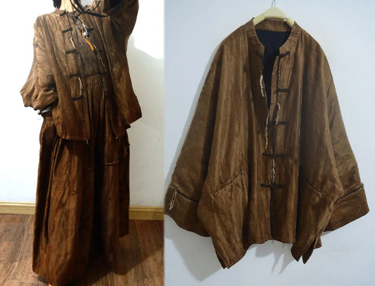 Oversized Mud Silk Linen Blend Jacquard Chinese Jacket ja0056 X303