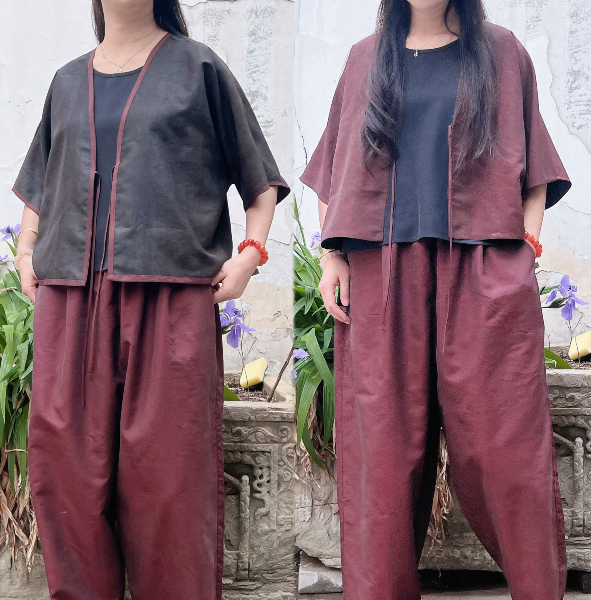 edoa Burgundy Reversible Mud Silk Set