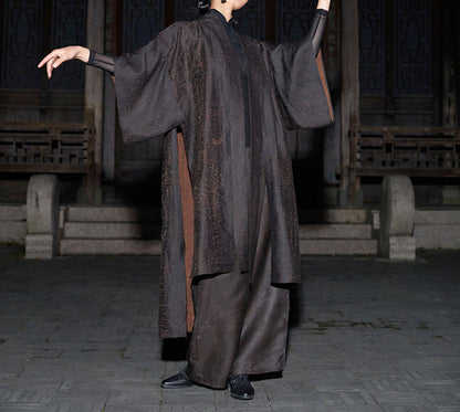 edoa Loose Fitting Cracked Mud Silk Coat