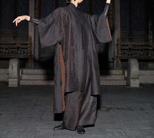 edoa Loose Fitting Cracked Mud Silk Coat