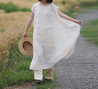 edoa Oversized Summer Light and Airy Ramie Robe with Geometric Patchwork