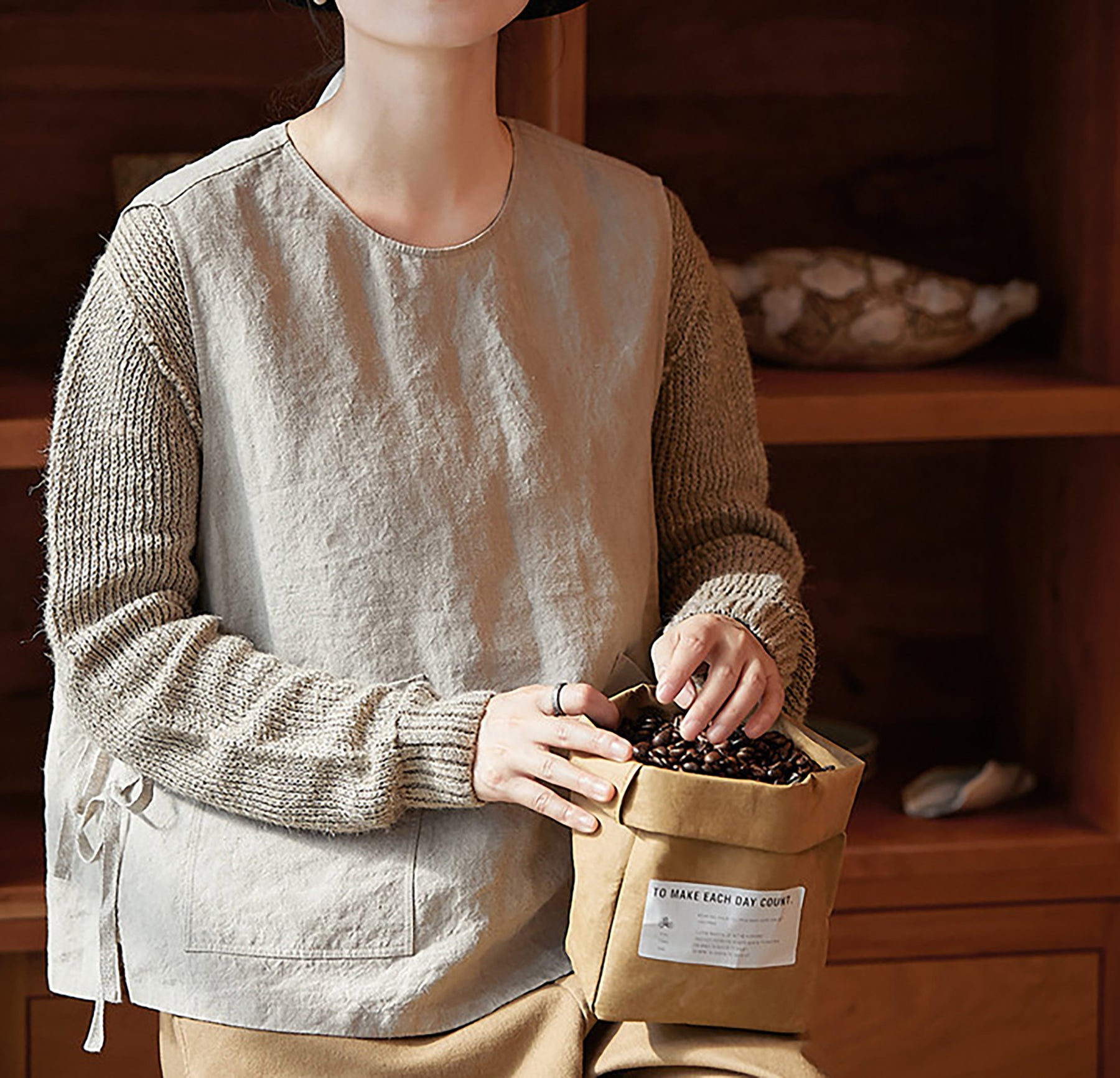edoa Loose Flax Linen Two-piece Pullover Tie Vest