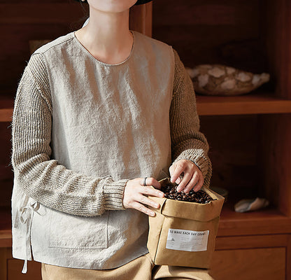 edoa Loose Flax Linen Two-piece Pullover Tie Vest