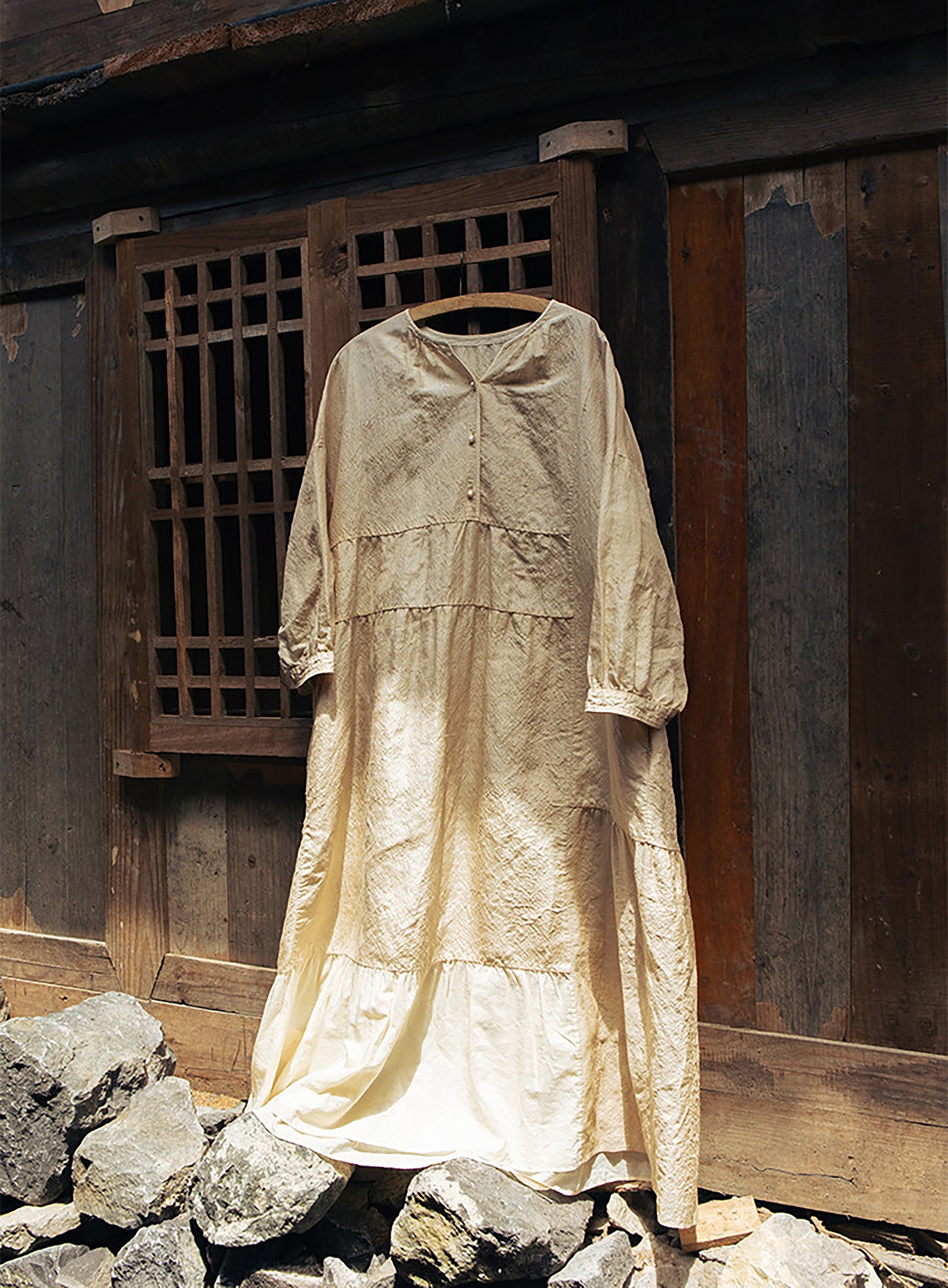 edoa Super Loose Fitting Tussah Silk Patchwork Tunic Dress