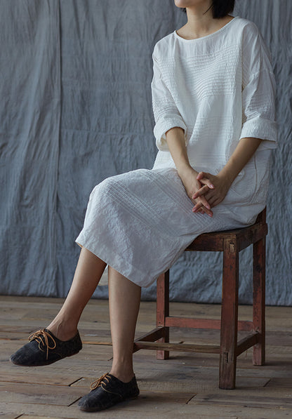 edoa Hand Horizontal Pintucked Cocoon Dress