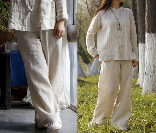 edoa Flax Linen Wide Leg Pants