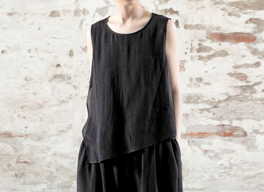 edoa High Counted Ramie Asymmetric Tank Top