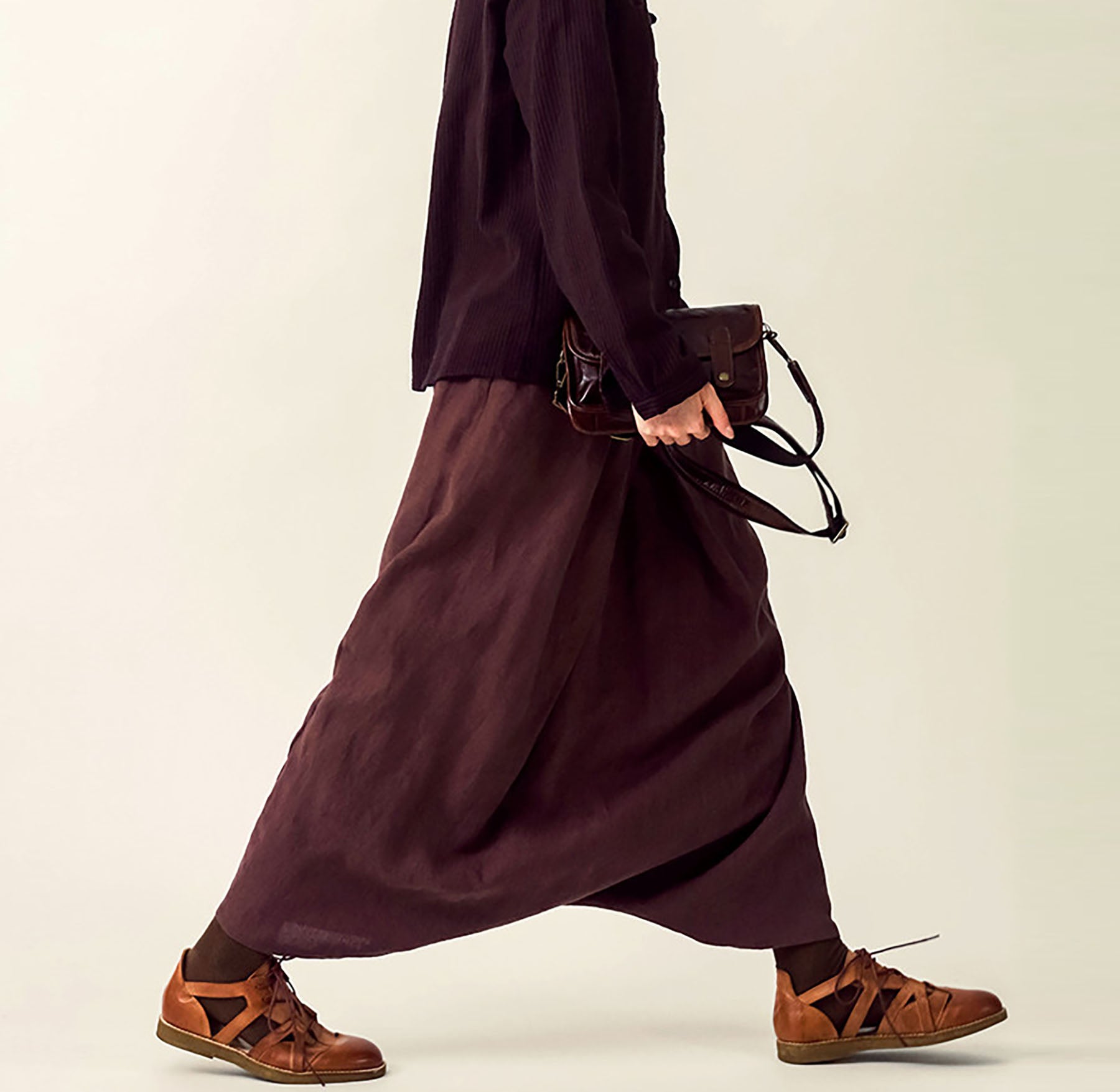 edoa Loose Drop Crotch Heavy Weight Linen Harem Pants