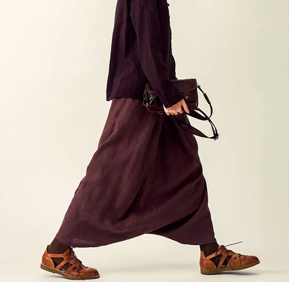 edoa Loose Drop Crotch Heavy Weight Linen Harem Pants