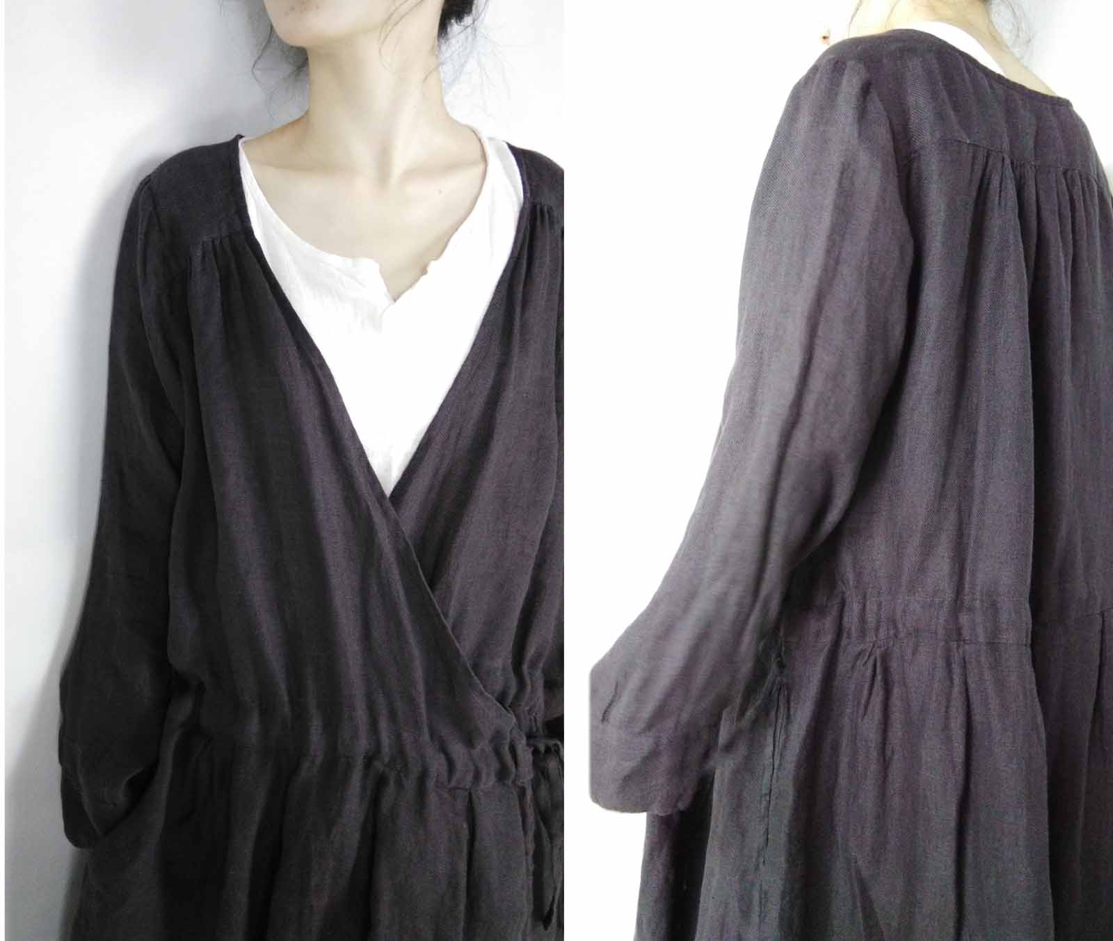 edoa Black Linen Wrap Dress 