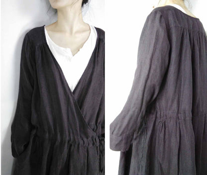 edoa Black Linen Wrap Dress 