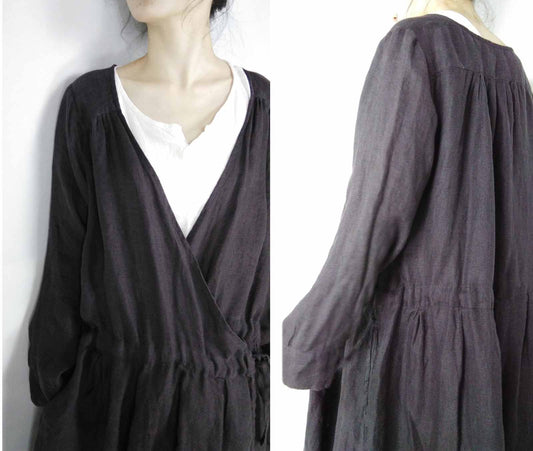 edoa Black Linen Wrap Dress 