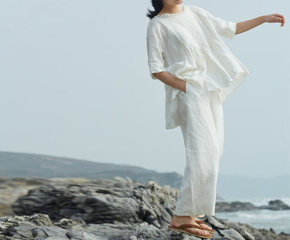 edoa Wide Leg Linen Trousers