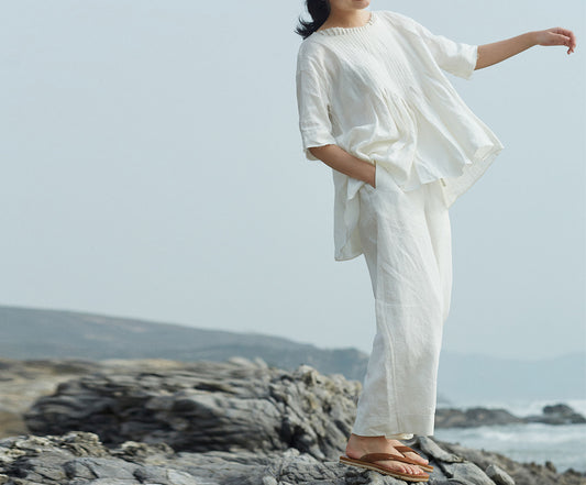 edoa Wide Leg Linen Trousers