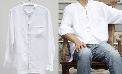 edoa stand collar linen shirt