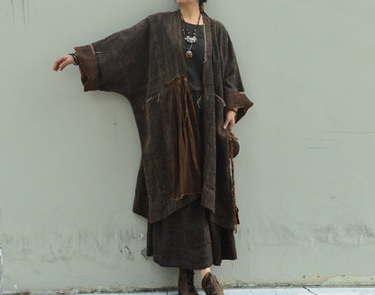 edoa Reversible Oversized Mud Tussah Silk Kimono Coat
