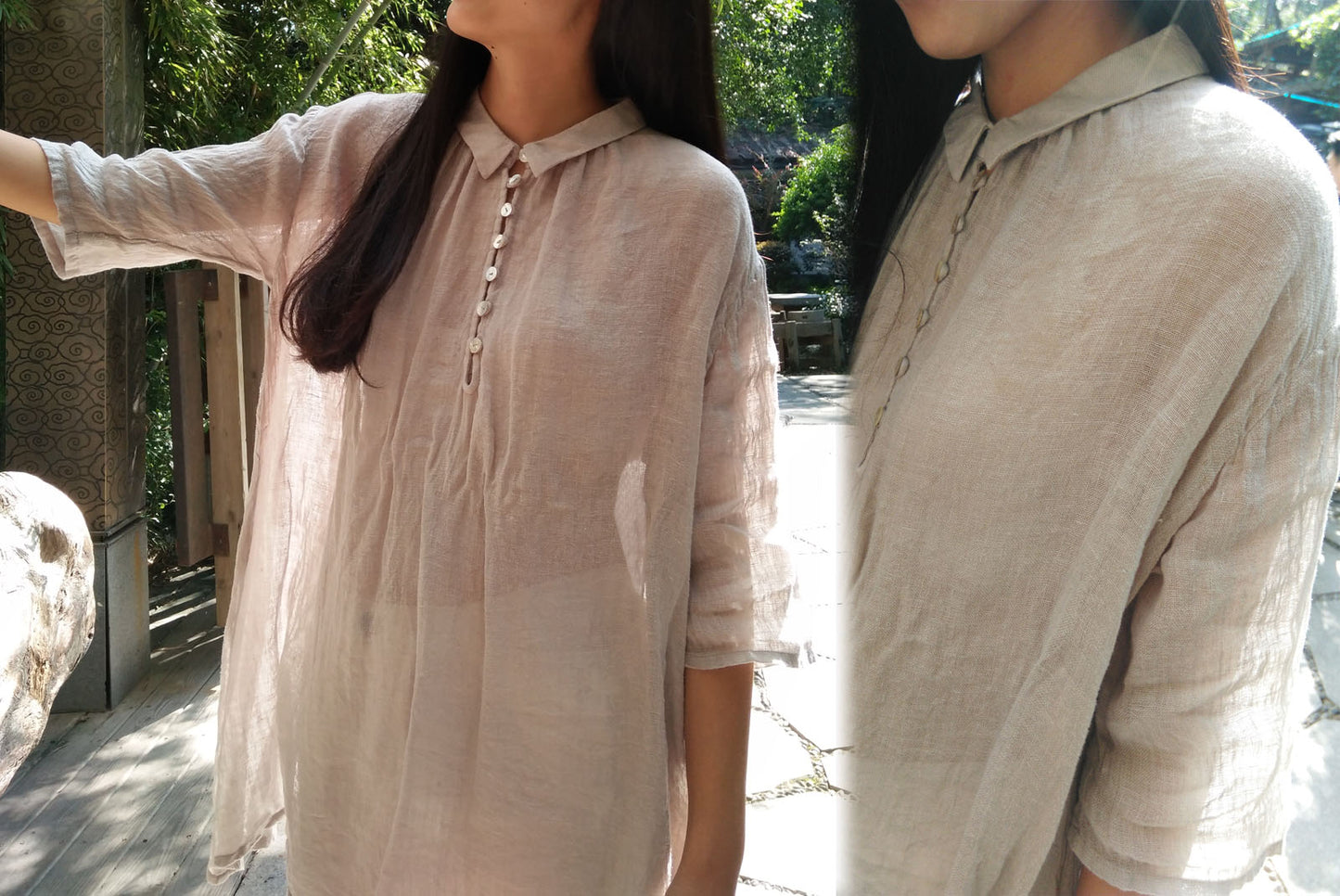 edoa Linen Gauze Tunic Top