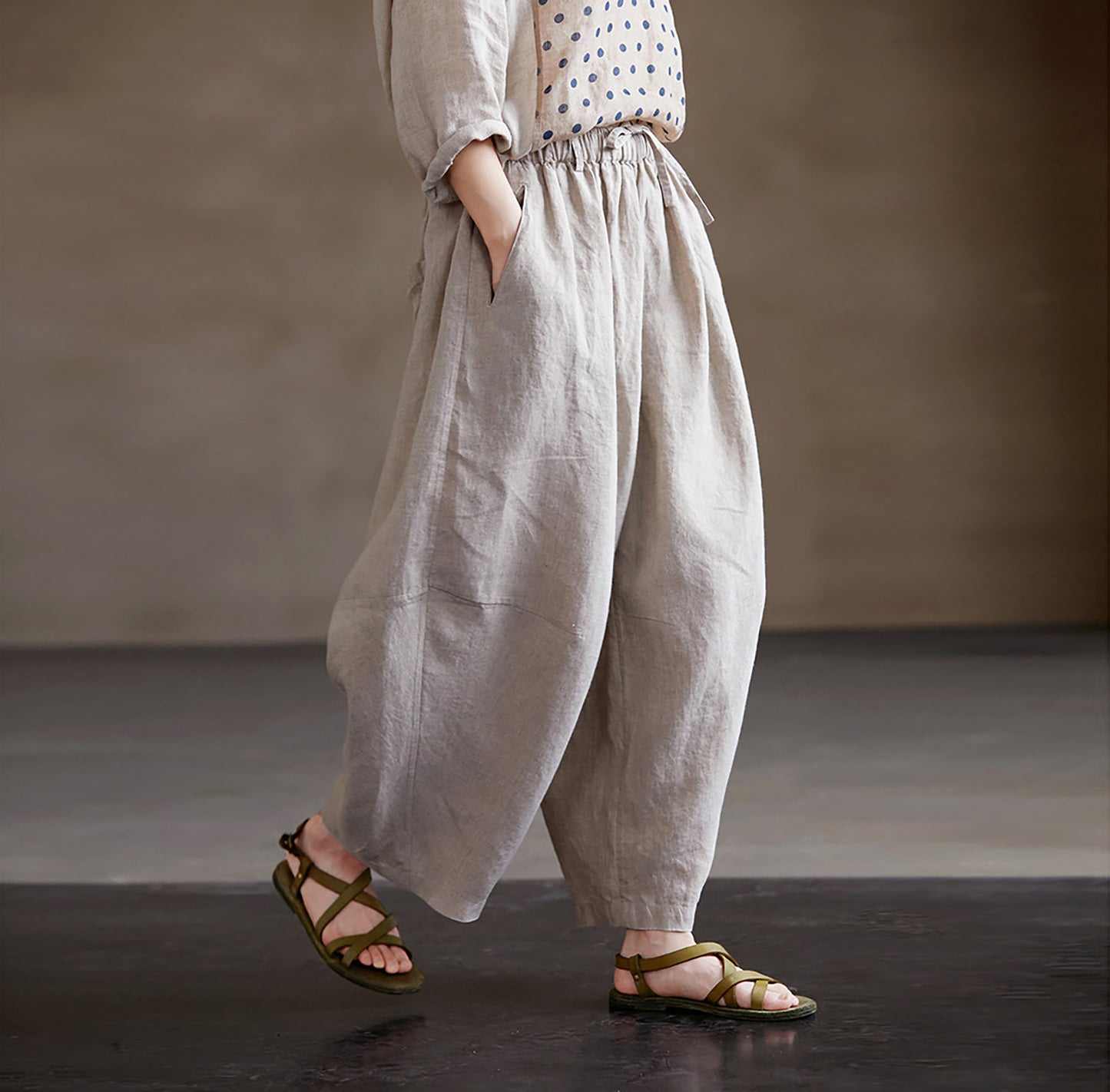 edoa Eco-friendly Flax Linen Tapered Pants