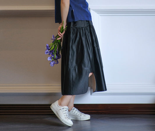 edoa Silk Charmeuse Tiered Skirt with Curved slits