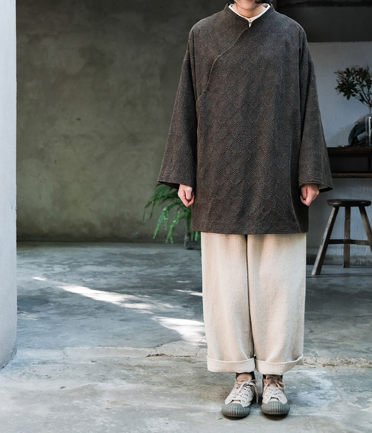 edoa Mud Tussah Silk Jacquard Qipao Top