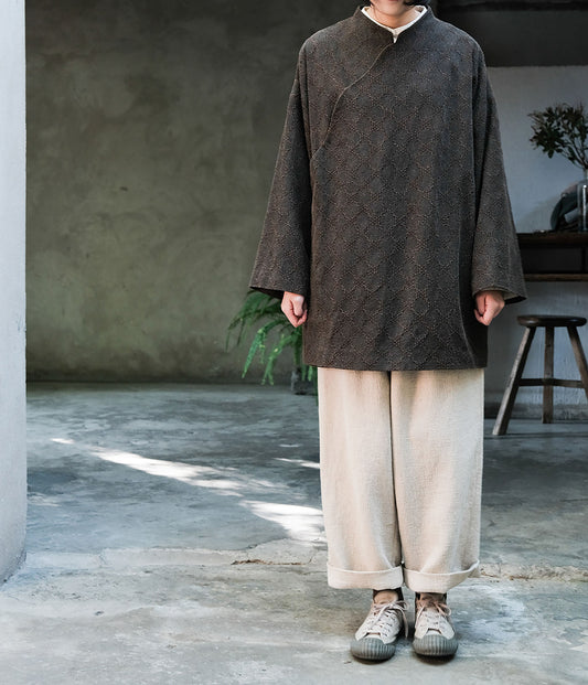 edoa Mud Tussah Silk Jacquard Qipao Top