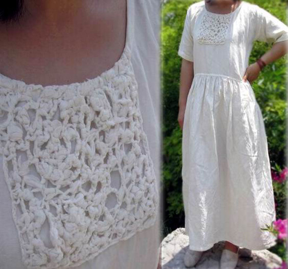 edoa Hand Crochet Maxi Linen Dress 