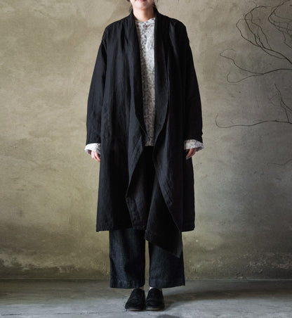 edoa Black Linen Shawl Collar Coat