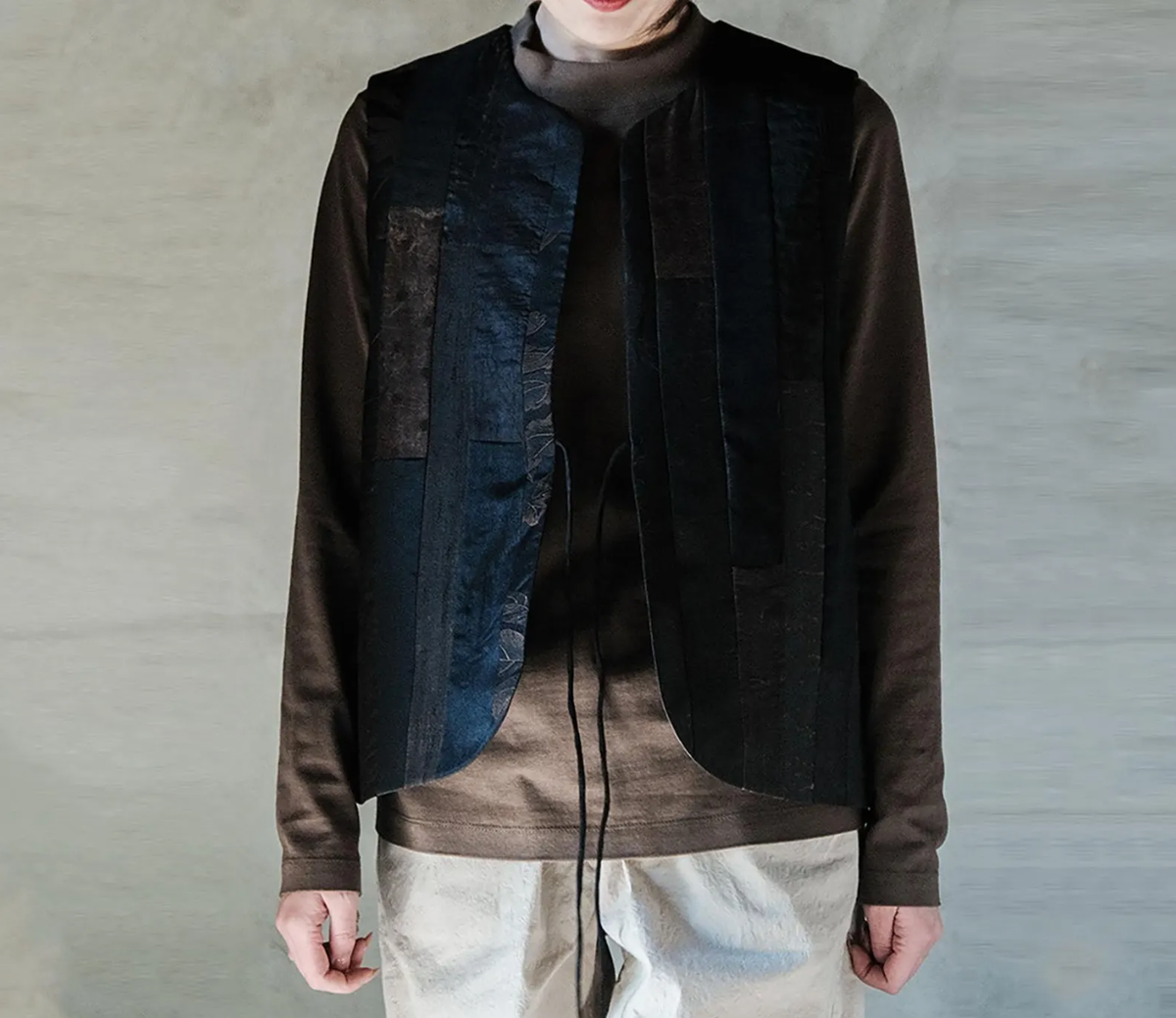 edoa Mud Silk Patchwork Padded Vest